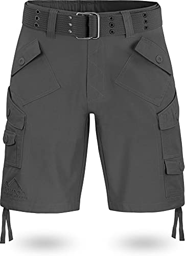 normani Outdoor Sports Kurze Sommerhose mit Gürtel Cargoshorts mit vielen Taschen aus 100% Bio-Baumwolle Farbe Anthrazit Größe M von normani