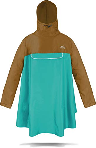 normani Regenponcho mit Ärmeln und Brusttasche für Damen und Herren (S-3XL) -YKK Brusttasche und 3M™ Scotchlite™ Reflektor Farbe Braun/Petrol Größe XXL/3XL von normani