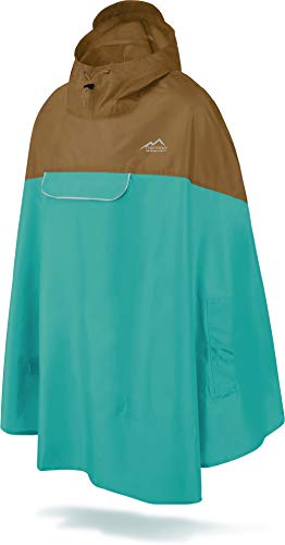 normani Unisex Regenponcho - Wind und Wasserdicht mit Bauchtasche, 3M Refelktoren und seitlichen Eingriffen Farbe Braun/Petrol Größe L-XL von normani