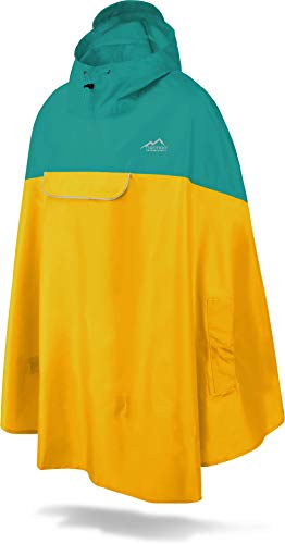 normani Unisex Regenponcho - Wind und Wasserdicht mit Bauchtasche, 3M Refelktoren und seitlichen Eingriffen Farbe Petrol/Gelb Größe L-XL von normani