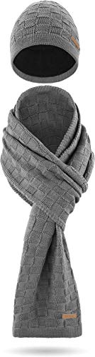 normani Wintermütze und Schal aus Merinowolle für Damen und Herren perfektes Set für die kalte Jahreszeit Farbe Grau von normani