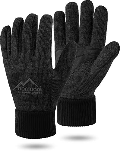 normani Wollhandschuhe Fingerhandschuhe mit Thinsulate™ Thermofutter und Fleece Innenmaterial - Strickhandschuhe für Damen und Herren (XS bis 4XL) Farbe Schwarz/Silikonschicht Größe S-M von normani