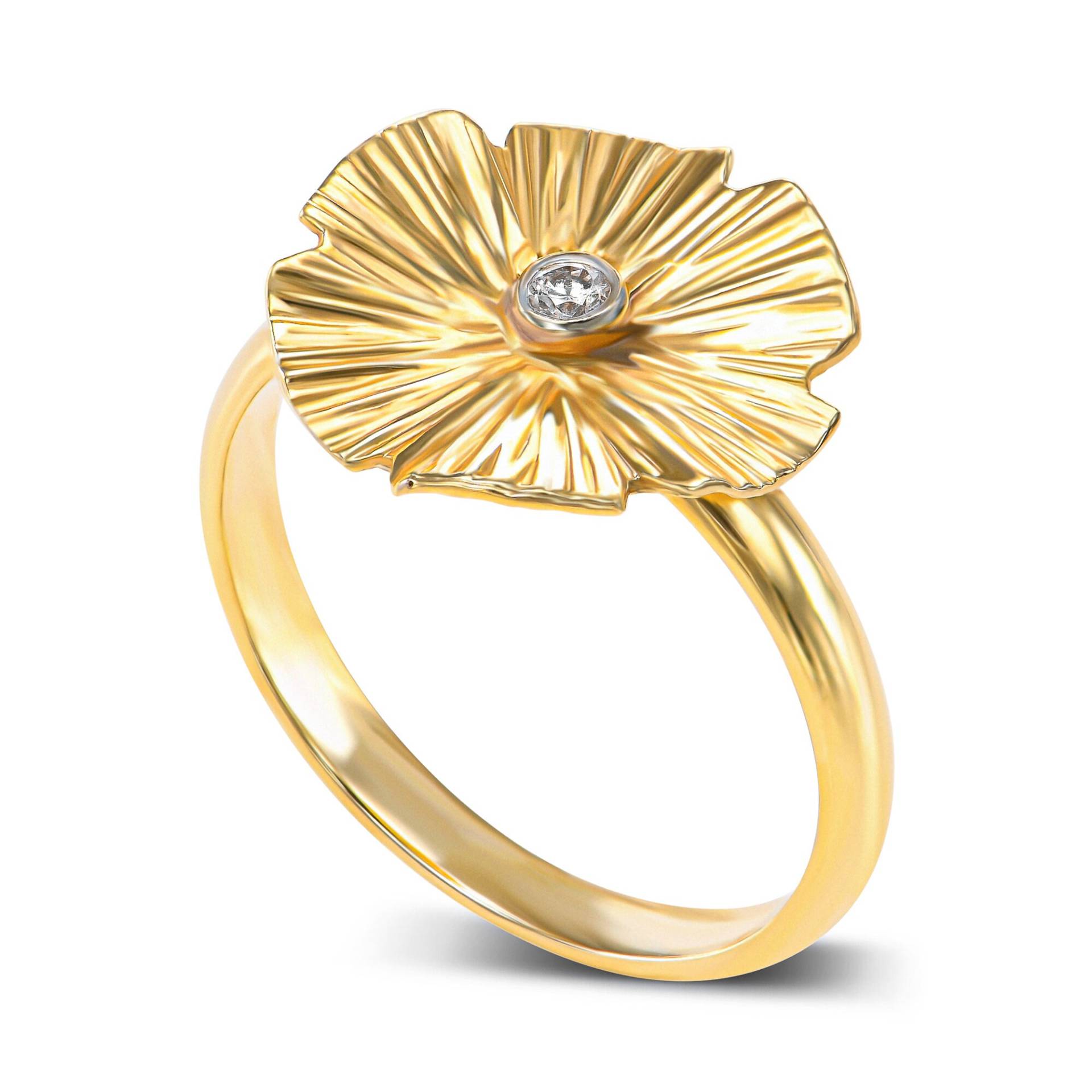 Blumen Verlobungsring, 14K, 18K Gold, Einzigartiger Verlobungsring Für Frauen, Solitär Diamant Braut Zarter Blumenring von nuritdesignjewelry