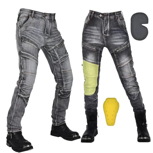 oFzimTo Motorradhose Herren/Damen, Aramid-Gewebe Stretch Jeans Hosen Herren/Damen, Motorrad Hosen mit Protektoren (Schwarz,M) von oFzimTo