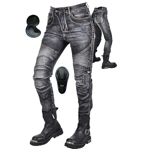 oFzimTo Motorradhose Herren/Damen, Aramid-Gewebe Stretch Jeans Hosen Herren/Damen, Motorrad Hosen mit Protektoren (Schwarz Damen-M03,3XL) von oFzimTo