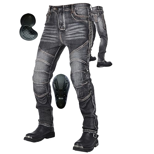 oFzimTo Motorradhose Herren/Damen, Aramid-Gewebe Stretch Jeans Hosen Herren/Damen, Motorrad Hosen mit Protektoren (Schwarz Herren-M03,4XL) von oFzimTo