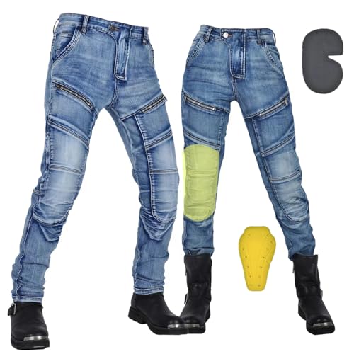 oFzimTo Motorradhose Herren/Damen, Aramid-Gewebe Stretch Jeans Hosen Herren/Damen, Motorrad Hosen mit Protektoren (Blau,3XL) von oFzimTo