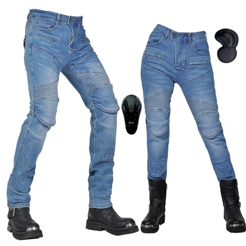 oFzimTo Motorradhose Herren/Damen, Motorrad Jeans mit Protektoren, Stretch Motorradbekleidung (Blau,4XL) von oFzimTo