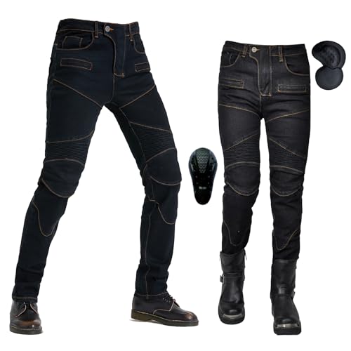 oFzimTo Motorradhose Herren/Damen, Motorrad Jeans mit Protektoren, Stretch Motorradbekleidung (Schwarz,XS) von oFzimTo