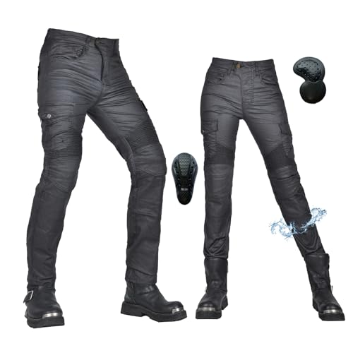 oFzimTo Motorradhose Herren/Damen, wasserdichte Beschichtung Motorrad Jeans mit Protektoren, Winterhose Stretch Motorradbekleidung (Schwarz-B,3XL) von oFzimTo