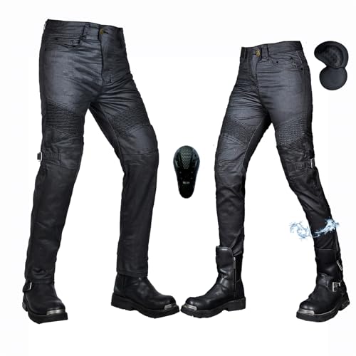 oFzimTo Motorradhose Herren/Damen, wasserdichte Beschichtung Motorrad Jeans mit Protektoren, Winterhose Stretch Motorradbekleidung (Schwarz-C,L) von oFzimTo