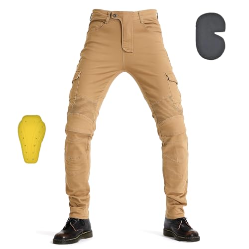 oFzimTo Motorradhose Herren mit Protektoren, Motorrad Jeans Herren, Klassisch Motorrad Hosen Herren, für Winter und Sommer Geeignet (Khaki,M) von oFzimTo