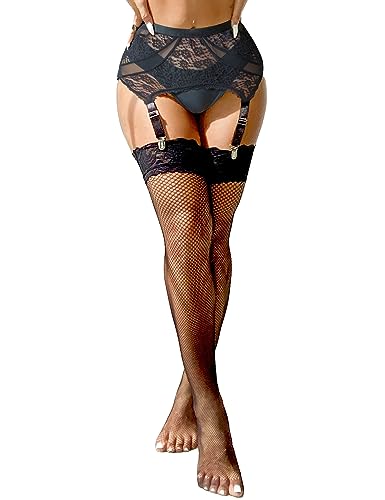 ohmydear Damen Strapsgürtel Sexy Strumpfband Spitze Strumpfhalter Strapsen Dessous Set mit Strümpfen Strapshalter Garter Belt für Strümpfe von ohmydear