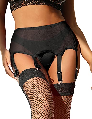 ohmydear Damen Strapsgürtel Sexy Strumpfgürtel Strapse Dessous mit 6 Verstellbar Metall Clips Spitze Strapshalter Hohe Taille Rückenschnalle Strumpfband mit Panty von ohmydear