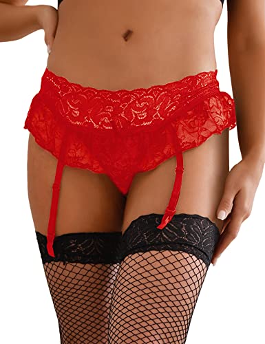 ohmydear Damen Sexy Strapsgürtel Elastischer Bund Strumpfhalter Einteiliges Slip-Strumpfband Schwarz Weiß Strumpfgürtel Strapse Dessous mit 4 Verstellbaren Plastik Clips von ohmydear