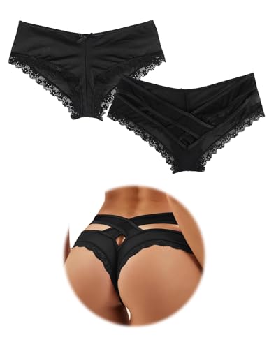 ohmydear Pantys Damen 1/2er Pack Slips Sexy Niedrige Taille String Tangas Spitze Bikini Unterhosen Sexy Bauchweg Unterwäsche für Frauen Mesh Atmungsaktiv Underwear von ohmydear