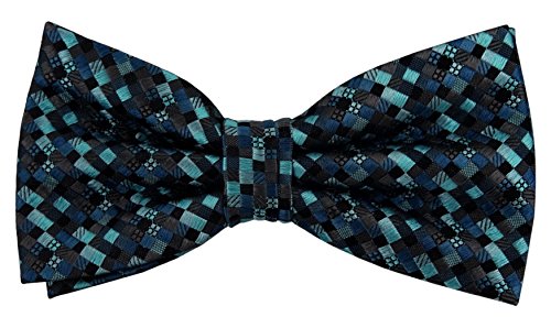 TigerTie Designer Seidenfliege türkis blau anthrazit schwarz gemustert - Fliege Seide Silk von TigerTie