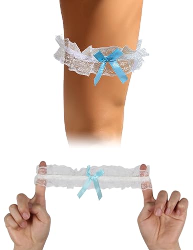 ohyeahlady Damen Strumpfband für Hochzeit Spitze Sexy 2er Pack Brautstrumpfband mit Schleife Hochzeitsstrumpfband Bein Wedding Garters für Brautaccessoires Braut Geschenk One Size Weiß von ohyeahlady