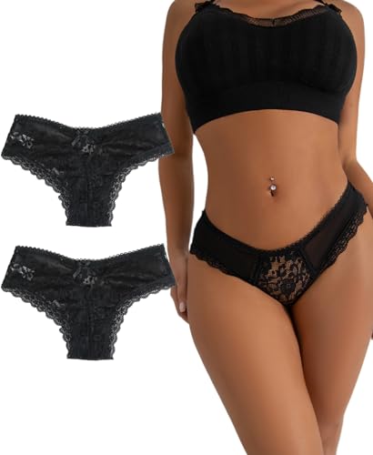 ohyeahlady Große Größen Panty Damen Spitze Sexy Brazilian Höschen Unterhose Curvy Hipster Erotisch Unterwäsche Bikini Slip Sexy String Tanga 2er Pack Schwarz,3XL-4XL von ohyeahlady