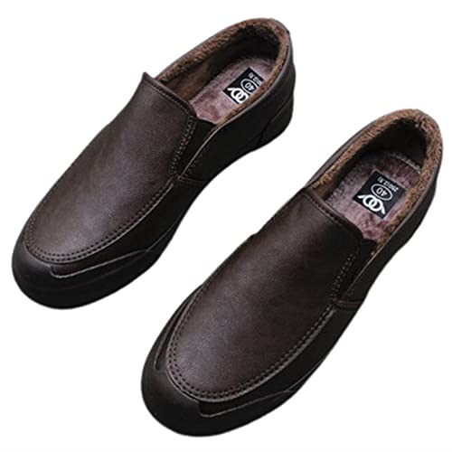 okuya Halbschuhe for Herren aus echtem Leder, runde Zehenpartie, optional mit Kunstfellfutter, warm, leicht, bequem, rutschfest, lässige Slipper(Color:Coffee Lined,Size:36 EU) von okuya