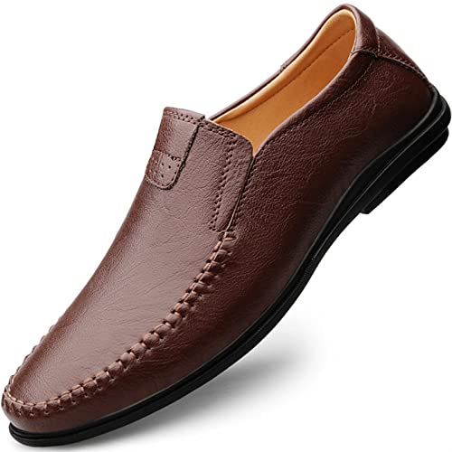 okuya Herren Halbschuhe aus echtem Leder mit Nähten, runde Zehenpartie, atmungsaktiv, flexibel, Flacher Absatz, rutschfest, for den Außenbereich(Color:Dunkelbraun,Size:42 EU) von okuya