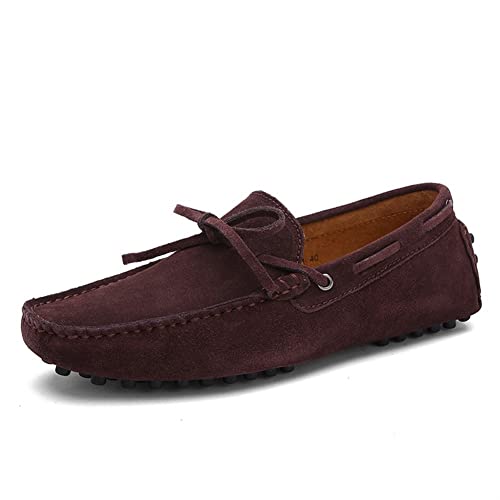 okuya Herren-Loafer, Bootsschuhe, echtes Leder, Nähte, runde Zehenpartie, Wildleder, bequem, flexibel, Flacher Absatz, Klassische Slipper(Color:Braun,Size:41 EU) von okuya