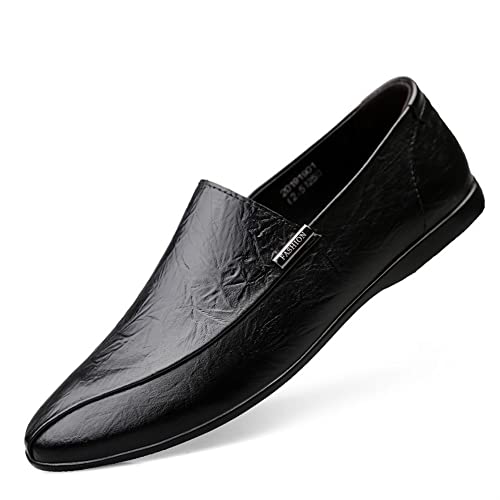 okuya Herren-Loafer, echtes Leder, Nähte, runde Zehenpartie, Gummisohle, flexibel, leicht, Flacher Absatz, Klassische Slipper(Color:Schwarz,Size:40 EU) von okuya