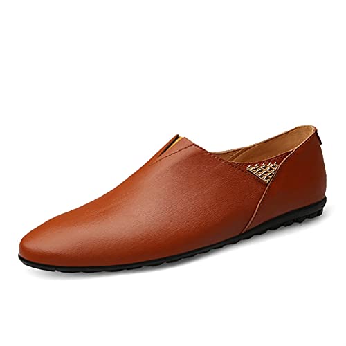 okuya Herren-Loafer, echtes Leder, Nähte mit Nieten, runde Zehenpartie, Flacher Absatz, widerstandsfähig, leicht, lässig, for Reinschlüpfen(Color:Red Brown,Size:40 EU) von okuya