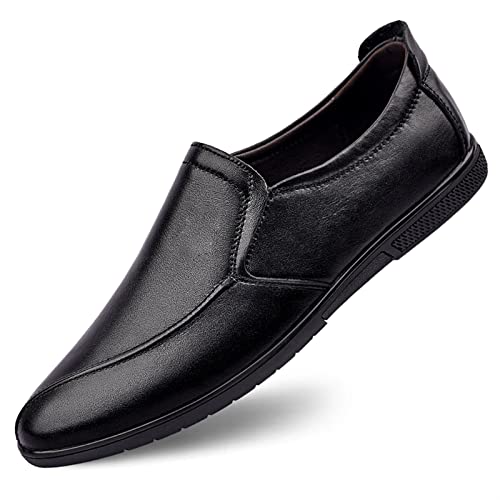 okuya Herren-Loafer mit einfachen Nähten, Halbschuhe aus Leder, Flacher Absatz, flexibel, rutschfest, for den Außenbereich(Color:Schwarz,Size:43 EU) von okuya