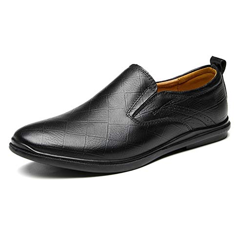 okuya Loafer for Herren, schlicht, mit Karomuster, Loafer-Schuhe aus Leder, rutschfest, Flacher Absatz, flexibel, lässig, for Reinschlüpfen(Color:Schwarz,Size:37 EU) von okuya