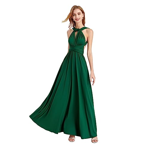 okwish Damen Abendkleid Multi-tragen Maxikleid Brautjungfernkleid wickelkleid Damen Schulterfrei Cocktailkleid V-Ausschnitt Abendkleider Abschluss Sommer Strandkleid Hochzeit Dunkelgrün M/36-38 von okwish