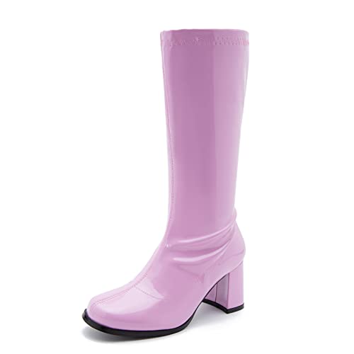 omthaka Damen Go-Go Boot Mid Calf Boots PU Leder Damen Party Tanzschuhe mit Reißverschluss, rose, 39.5 EU omthaka Damen Go-Go Boot Mid Calf Boots PU Leder Damen Party Tanzschuhe mit Reißverschluss, rose, 39.5 EU von omthaka