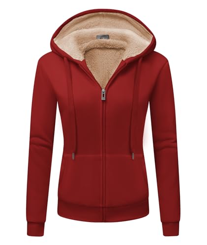 onedog Damen Kapuzenpullover Sweatjacke Teddyfutter Sweatshirt mit Zipper Hoodie Damen Fleece Reißverschluss Langarm Strickjacke Gefüttert Damen Warm Sweatshirt Fleecepullover Winter von onedog