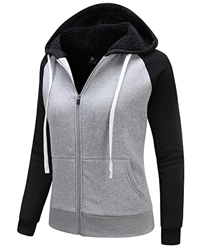 onedog Damen Kapuzenpullover Sweatjacke Teddyfutter Sweatshirt mit Zipper Hoodie Damen Fleece Reißverschluss Langarm Strickjacke Gefüttert Damen Warm Sweatshirt Fleecepullover Winter von onedog