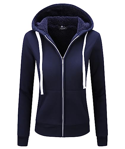 onedog Damen Kapuzenpullover Sweatjacke Teddyfutter Sweatshirt mit Zipper Hoodie Damen Fleece Reißverschluss Langarm Strickjacke Gefüttert Damen Warm Sweatshirt Fleecepullover Winter von onedog