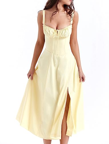 oos Print Bustier Sundress, Women's Sexy Slit Long Printed Dress Corset Dress for Women Summer Beach Strap Sundress (Yellow,L) von oos