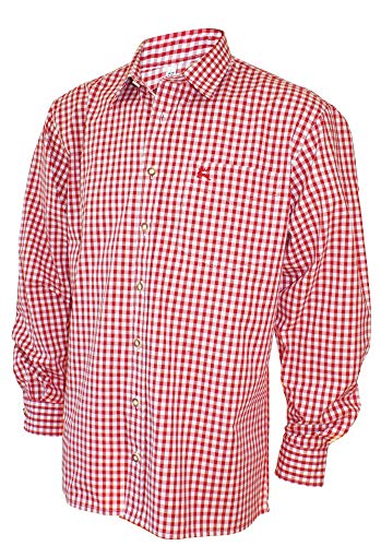 Unbekannt Trachtenhemd Karo Trachten-Pfoadl Karohemd rot kariert Trachten-Hemd Herrenhemd Tracht Jagd Herren Freizeithemd Langarm zur Lederhose S-6XL 37-54cm Halsweite, Größe:4XL von Unbekannt