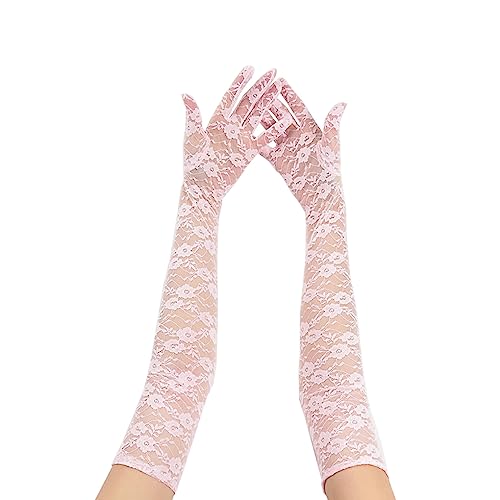 osiuujkw 2 Stück Damen Spitzenhandschuhe Mode Langarm Netze Braut Elegante Frauen Sexy Hochzeit Fäustlinge Kostüm Maskerade, Rosa von osiuujkw