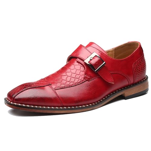 ottspu Anzugschuhe Herren PU Leder Krokodil Prints Slip-On Schuhe Für Business Formale Anlässe,Burgundy,43 EU von ottspu