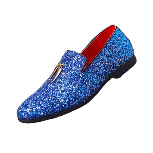 ottspu Anzugschuhe Herren Prom Slip-On Loafer Mode Oxford Glitter Für Hochzeit Prom,Blau,45 EU von ottspu