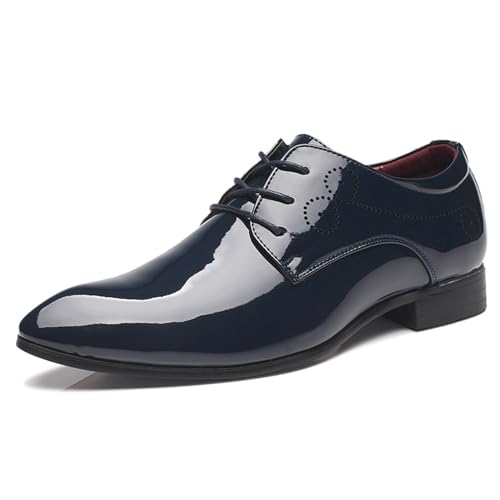 ottspu Herren Anzug Schuhe Lackleder Formal Business Klassisch Lace Up Wingtip Oxford Schuhe,Blau,37 EU von ottspu