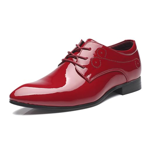 ottspu Herren Anzug Schuhe Lackleder Formal Business Klassisch Lace Up Wingtip Oxford Schuhe,Burgundy,44.5 EU von ottspu