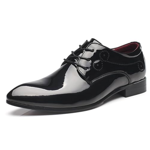 ottspu Herren Anzug Schuhe Lackleder Formal Business Klassisch Lace Up Wingtip Oxford Schuhe,Schwarz,46 EU von ottspu