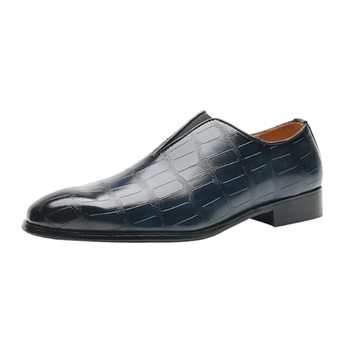 ottspu Herren Anzug Schuhe Mit Krokodil Gedruckt Leder in Brogue Elastische Band Oxford Formale Schuhe Für Männer,Blau,44.5 EU von ottspu