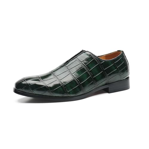 ottspu Herren Anzug Schuhe Mit Krokodil Gedruckt Leder in Brogue Elastische Band Oxford Formale Schuhe Für Männer,Grün,37 EU von ottspu