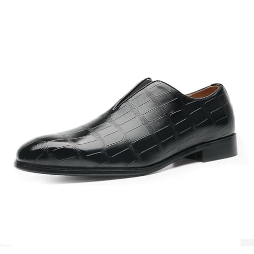 ottspu Herren Anzug Schuhe Mit Krokodil Gedruckt Leder in Brogue Elastische Band Oxford Formale Schuhe Für Männer,Schwarz,38 EU von ottspu