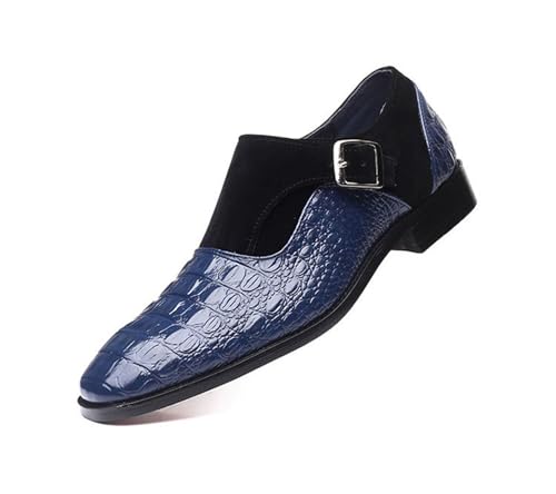 ottspu Herren Anzugschuhe Krokodil Print Loafers Elastisch Slip Auf Mit Schnalle Mode Schuhe Hochzeit Schuhe,Blau,40 EU von ottspu