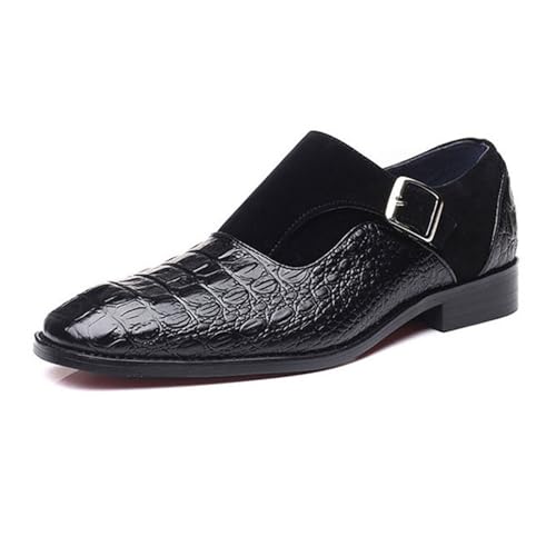 ottspu Herren Anzugschuhe Krokodil Print Loafers Elastisch Slip Auf Mit Schnalle Mode Schuhe Hochzeit Schuhe,Schwarz,42 EU von ottspu