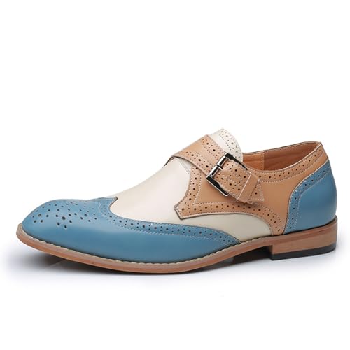 ottspu Herren Anzugschuhe Mit Spleißung Leder Im Klassischen Brogue Stil Oxford Formal Schuhe Für Männer,Blau,46 EU von ottspu