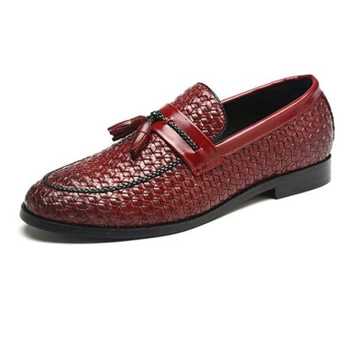 ottspu Herren Anzugschuhe Quaste Casual Weave Loafer Handmade Slip-On Penny Loafer Für Herren,Rot,37 EU von ottspu